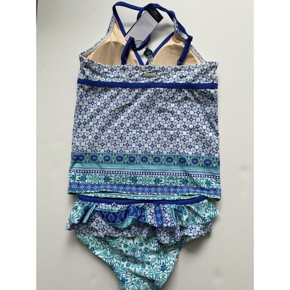 CABANA LIFE Girls Tile UPF 50 Ruffled Tankini Swimsuit Size 12 NWT - Picture 5 of 7